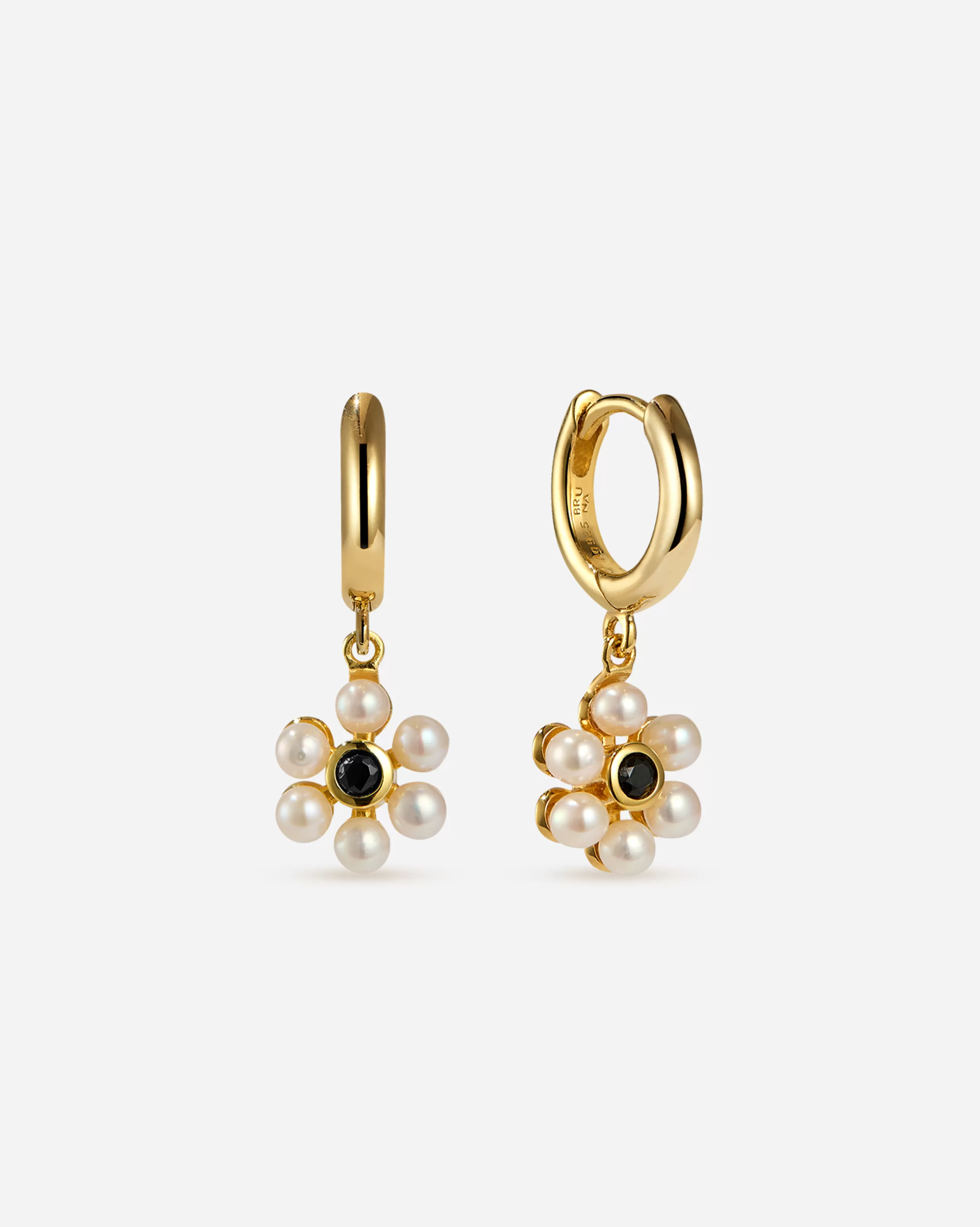 Outlet BRUNA The Label Gironde Onyx Mini Hoops Or vermeil 18ct & pierres & perles